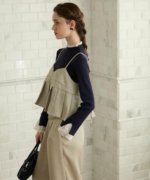 BONLECILL noir（ボンルシールノワール）の「【BONLECILL noir】＜セットアップ対応＞ツイードプリーツビスチェキャミソール（キャミソール・レディース・アイボリー/ブラック/グレー・FREE）」の13枚目の写真