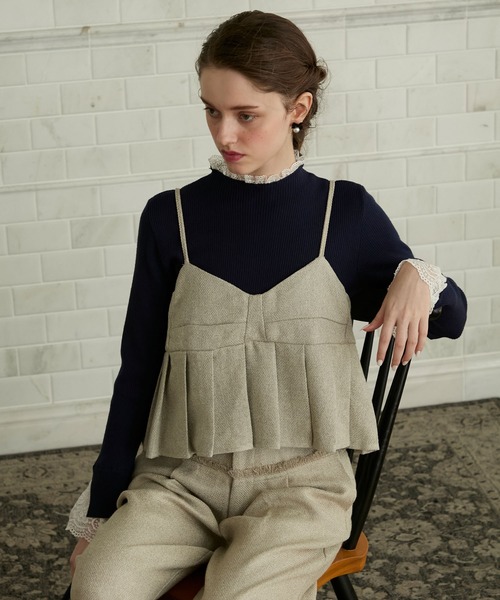 BONLECILL noir（ボンルシールノワール）の「【BONLECILL noir】＜セットアップ対応＞ツイードプリーツビスチェキャミソール（キャミソール・レディース・アイボリー/ブラック/グレー・FREE）」の17枚目の写真