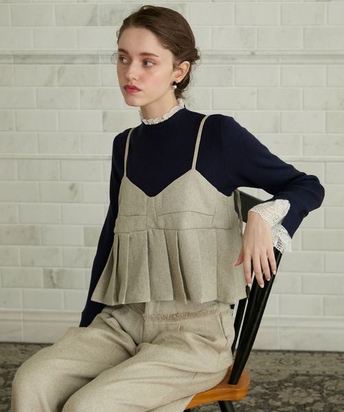 BONLECILL noir（ボンルシールノワール）の「【BONLECILL noir】＜セットアップ対応＞ツイードプリーツビスチェキャミソール（キャミソール・レディース・アイボリー/ブラック/グレー・FREE）」の18枚目の写真