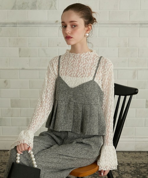 BONLECILL noir（ボンルシールノワール）の「【BONLECILL noir】＜セットアップ対応＞ツイードプリーツビスチェキャミソール（キャミソール・レディース・アイボリー/ブラック/グレー・FREE）」の20枚目の写真