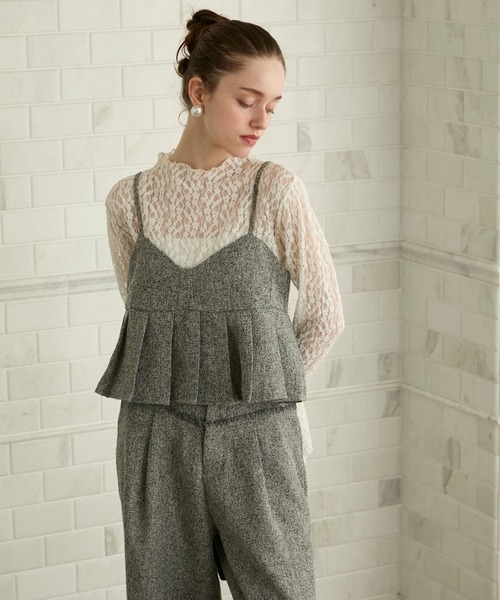 BONLECILL noir（ボンルシールノワール）の「【BONLECILL noir】＜セットアップ対応＞ツイードプリーツビスチェキャミソール（キャミソール・レディース・アイボリー/ブラック/グレー・FREE）」の22枚目の写真