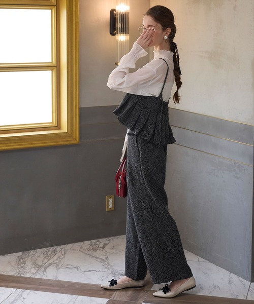 BONLECILL noir（ボンルシールノワール）の「【BONLECILL noir】＜セットアップ対応＞ツイードプリーツビスチェキャミソール（キャミソール・レディース・アイボリー/ブラック/グレー・FREE）」の5枚目の写真