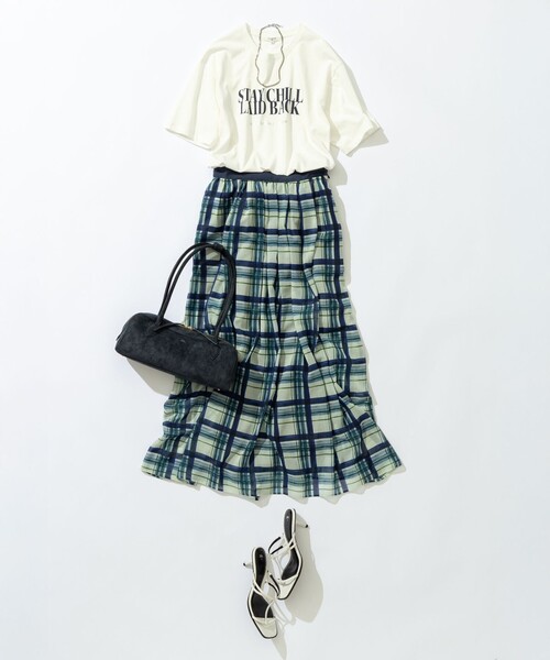 23区 S(ニジュウサンクチイサイサイズ)の「【WEB&一部店舗限定/洗える】手書き風チェックプリント ギャザー スカート(スカート・レディース・ダルブルー系3/ダークブラウン系3・32)」の12枚目の写真