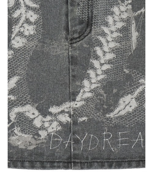 セール】MEDI TROMPE L'OEIL LACE PRINT MINI SKIRT（デニム