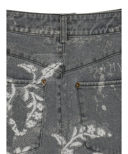 セール】MEDI TROMPE L'OEIL LACE PRINT MINI SKIRT（デニム