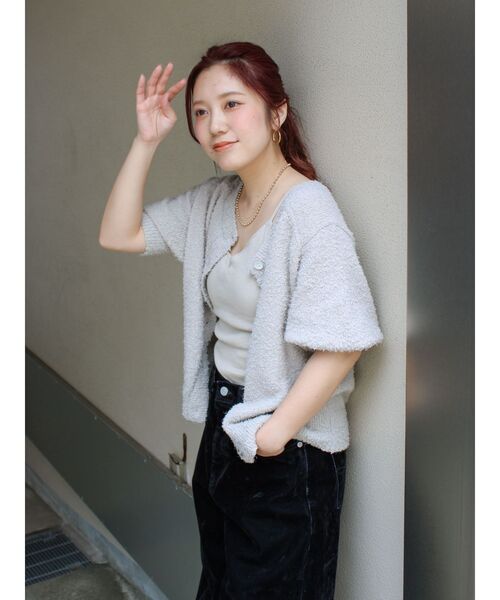 Ungrid（アングリッド）の「ハーフスリーブニットカーデ（カーディガン/ボレロ・レディース・レッド/オフホワイト/グレー・FREE）」の3枚目の写真