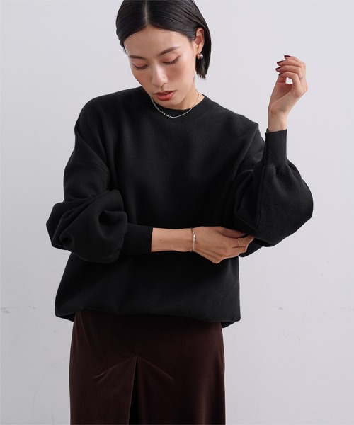 UR'S(ユアーズ)の「スウェットライクオーバーサイズニット(ニット/セーター・レディース・ブラック/ホワイト/グレー・S/M/L)」の1枚目の写真