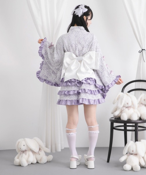 夢展望 DearMyLove くぎづけ浴衣・リボン帯セット 総レース サックス 総レースリボン浴衣ドレス（浴衣）｜DearMyLove（ディアマイラブ
