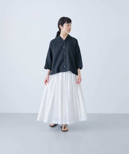 かぐれ リネンオープンカラーシャツ 白 かぐれ(カグレ)の「リネンオープンカラーシャツ(シャツ