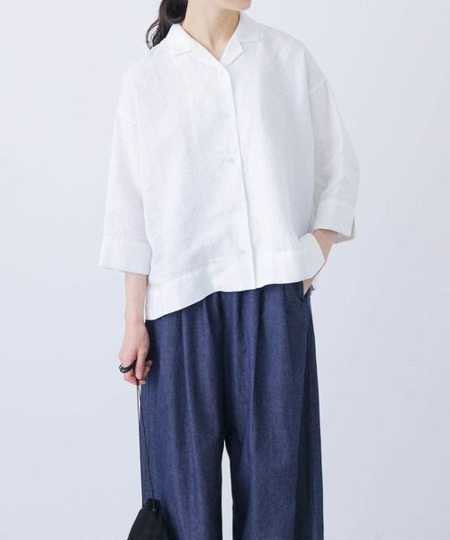 かぐれ（カグレ）の「リネンオープンカラーシャツ（シャツ/ブラウス