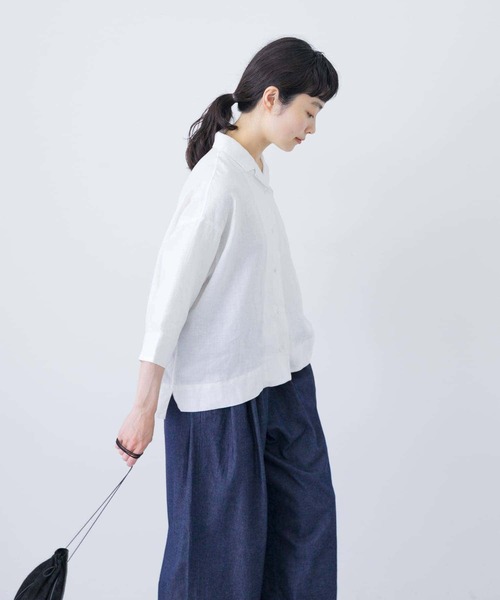 ホワイト かぐれ リネンスクエアケープシャツ リネンオープンカラーシャツ(シャツ/ブラウス)|かぐれ