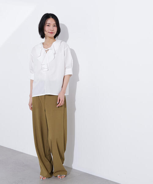 N.(N. Natural Beauty Basic)(エヌエヌナチュラルビューティーベーシック)の「ラッフルリボンブラウス(シャツ/ブラウス・レディース・オフホワイト/ブルー/イエロー・MEDIUM)」の7枚目の写真