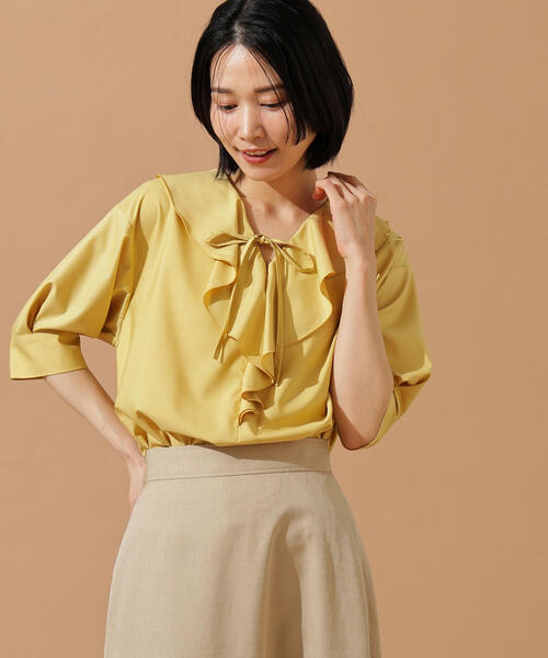 N.(N. Natural Beauty Basic)(エヌエヌナチュラルビューティーベーシック)の「ラッフルリボンブラウス(シャツ/ブラウス・レディース・オフホワイト/ブルー/イエロー・MEDIUM)」の1枚目の写真