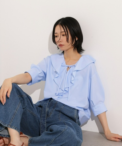 N.(N. Natural Beauty Basic)(エヌエヌナチュラルビューティーベーシック)の「ラッフルリボンブラウス(シャツ/ブラウス・レディース・オフホワイト/ブルー/イエロー・MEDIUM)」の3枚目の写真