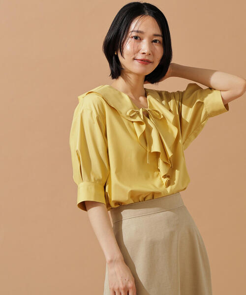 N.(N. Natural Beauty Basic)(エヌエヌナチュラルビューティーベーシック)の「ラッフルリボンブラウス(シャツ/ブラウス・レディース・オフホワイト/ブルー/イエロー・MEDIUM)」の4枚目の写真