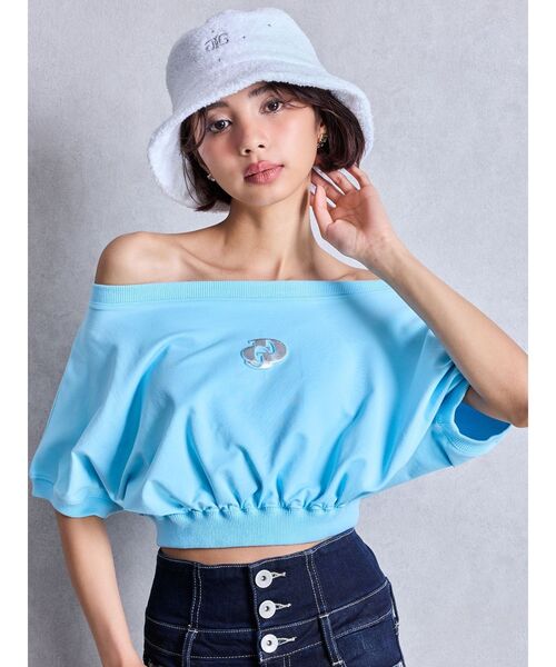 GYDA(ジェイダ)の「GDエンボスオフショルトップス(Tシャツ/カットソー・レディース・ブラック/オフホワイト/ピンク/スカイブルー・FREE)」の10枚目の写真