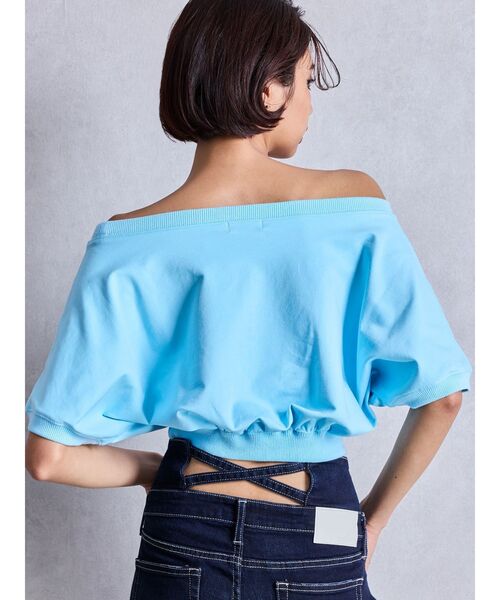 GYDA(ジェイダ)の「GDエンボスオフショルトップス(Tシャツ/カットソー・レディース・ブラック/オフホワイト/ピンク/スカイブルー・FREE)」の9枚目の写真