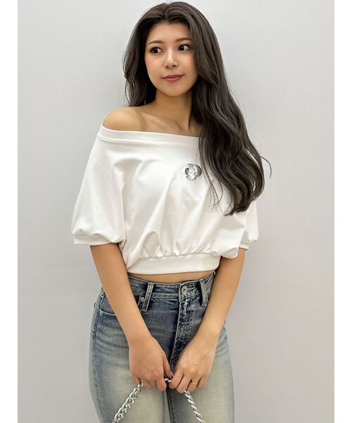 GYDA(ジェイダ)の「GDエンボスオフショルトップス(Tシャツ/カットソー・レディース・ブラック/オフホワイト/ピンク/スカイブルー・FREE)」の20枚目の写真