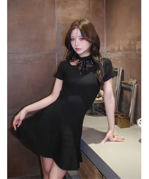 ブラック フレアスカート フリーサイズ　Darich ワンピース ダーリッチ Darich カットフレアミニワンピース （ブラック