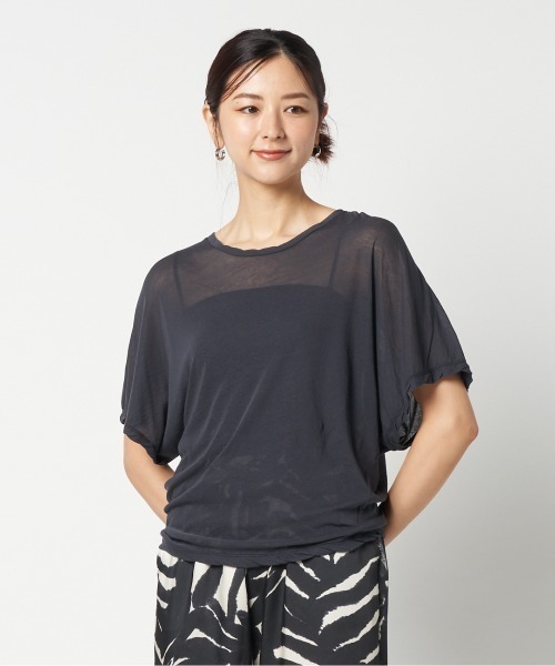 HELIOPOLE(エリオポール)の「SHEER COTTON DOLMANSLEEVE TEE(Tシャツ/カットソー・レディース・チャコールグレー/ホワイト・38)」の2枚目の写真