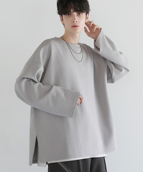 LILL(リル)の「コットンポンチロングTシャツ(Tシャツ/カットソー・メンズ・チャコールグレー/ブラック/ブルーグレー/ホワイト/ライトグレー/ボルドー・S/M/L/XL)」の4枚目の写真