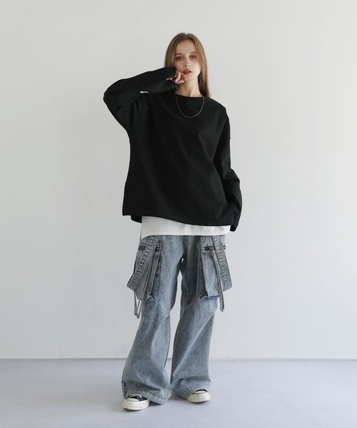 LILL(リル)の「コットンポンチロングTシャツ(Tシャツ/カットソー・メンズ・チャコールグレー/ブラック/ブルーグレー/ホワイト/ライトグレー/ボルドー・S/M/L/XL)」の9枚目の写真