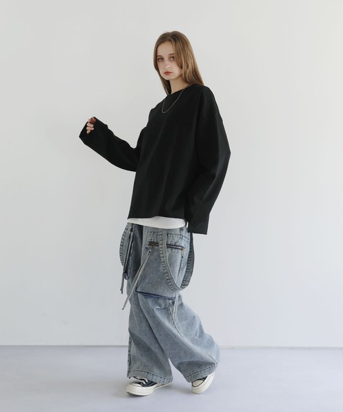 LILL(リル)の「コットンポンチロングTシャツ(Tシャツ/カットソー・メンズ・チャコールグレー/ブラック/ブルーグレー/ホワイト/ライトグレー/ボルドー・S/M/L/XL)」の12枚目の写真