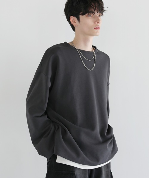 LILL(リル)の「コットンポンチロングTシャツ(Tシャツ/カットソー・メンズ・チャコールグレー/ブラック/ブルーグレー/ホワイト/ライトグレー/ボルドー・S/M/L/XL)」の17枚目の写真