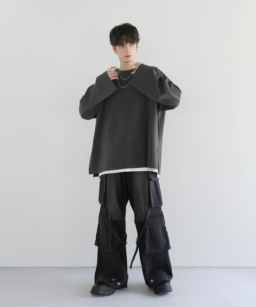 LILL(リル)の「コットンポンチロングTシャツ(Tシャツ/カットソー・メンズ・チャコールグレー/ブラック/ブルーグレー/ホワイト/ライトグレー/ボルドー・S/M/L/XL)」の19枚目の写真