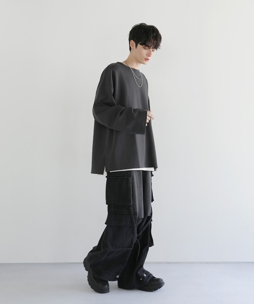 LILL(リル)の「コットンポンチロングTシャツ(Tシャツ/カットソー・メンズ・チャコールグレー/ブラック/ブルーグレー/ホワイト/ライトグレー/ボルドー・S/M/L/XL)」の21枚目の写真