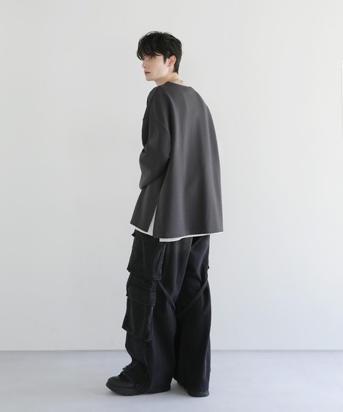 LILL(リル)の「コットンポンチロングTシャツ(Tシャツ/カットソー・メンズ・チャコールグレー/ブラック/ブルーグレー/ホワイト/ライトグレー/ボルドー・S/M/L/XL)」の22枚目の写真