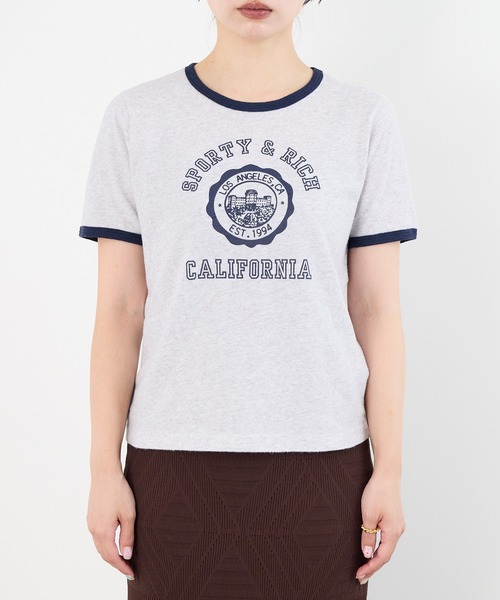 SPORTY&RICH（スポーティアンドリッチ）の「【SPORTY & RICH】"CALIFORNIA"ロゴプリント ラインソフトTシャツ（Tシャツ/カットソー・レディース・ライトグレー・S）」の2枚目の写真