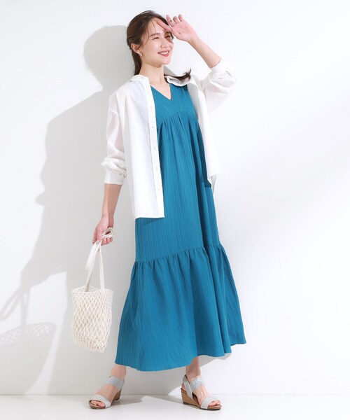 DRESKIP（ドレスキップ）の「【S-LL】後ろ姿も抜かりなく 1枚でサマ見え ティアードワンピース（ワンピース・レディース・ブルー系その他/ブラック/ダークブラウン・04/03/02/01）」の14枚目の写真