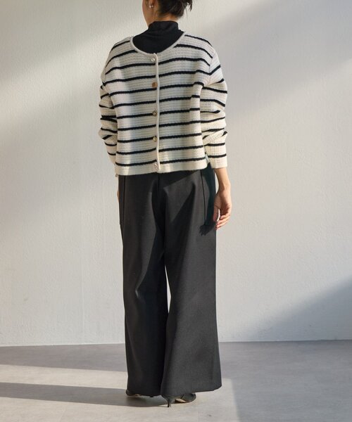 BEARDSLEY（ビアズリー）の「《15 quinze》ボーダー前後ニット（カーディガン/ボレロ・レディース・アイボリー/ブラック・FREE）」の11枚目の写真