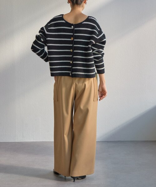 BEARDSLEY（ビアズリー）の「《15 quinze》ボーダー前後ニット（カーディガン/ボレロ・レディース・アイボリー/ブラック・FREE）」の5枚目の写真