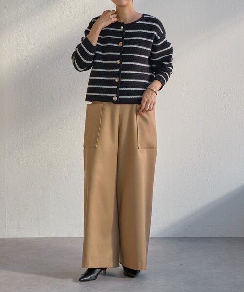 BEARDSLEY（ビアズリー）の「《15 quinze》ボーダー前後ニット（カーディガン/ボレロ・レディース・アイボリー/ブラック・FREE）」の18枚目の写真