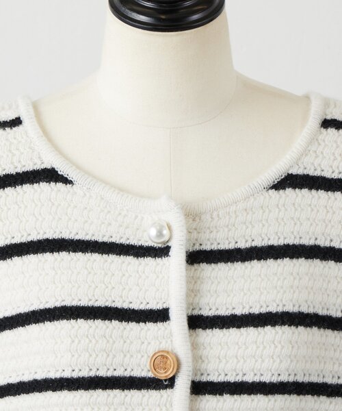 BEARDSLEY（ビアズリー）の「《15 quinze》ボーダー前後ニット（カーディガン/ボレロ・レディース・アイボリー/ブラック・FREE）」の20枚目の写真
