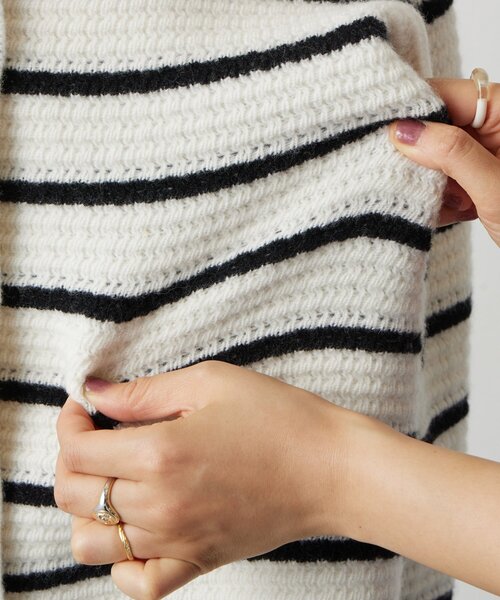 BEARDSLEY（ビアズリー）の「《15 quinze》ボーダー前後ニット（カーディガン/ボレロ・レディース・アイボリー/ブラック・FREE）」の16枚目の写真