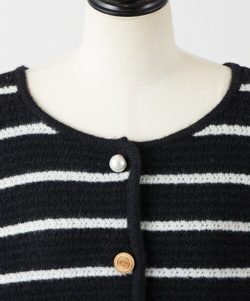 BEARDSLEY（ビアズリー）の「《15 quinze》ボーダー前後ニット（カーディガン/ボレロ・レディース・アイボリー/ブラック・FREE）」の9枚目の写真