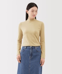 婦人 起毛フライス編みハイネック長袖Tシャツ