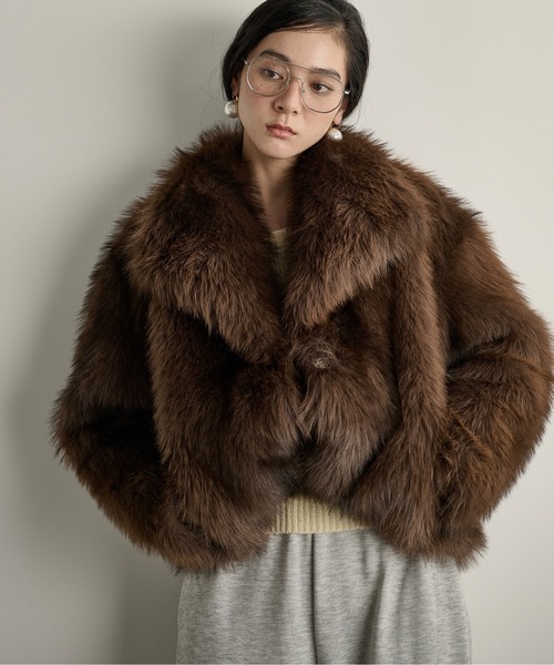 新品同様❗️ミンクファー　ヤーンニットジャケットコート moment+ コート アウター 衿付きプードルフェイクファーブルゾン