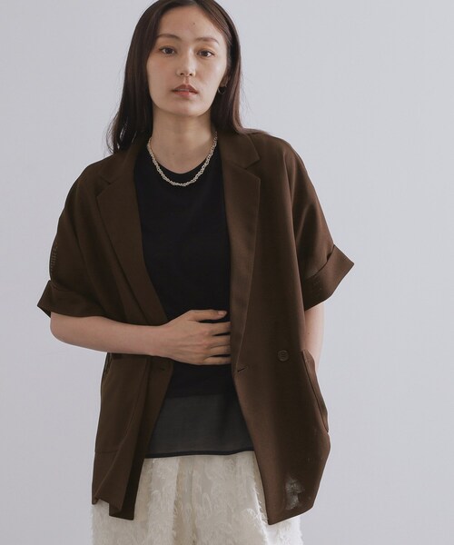 OPAQUE.CLIP(オペークドットクリップ)の「メッシュテーラードジャケット【洗濯機洗い可】(テーラードジャケット・レディース・ブラック/ブラウン系その他・38/40/42)」の7枚目の写真