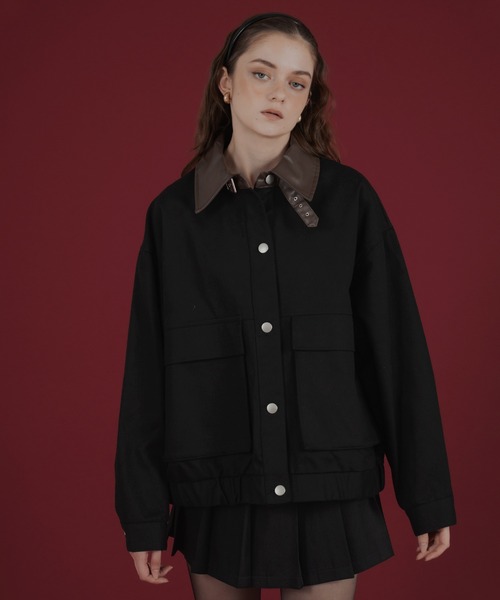 Mili affinity（ミリアフィニティー）の「フェイクレザー切り替えバイカラーワークジャケット（ブルゾン・レディース・ブラック/ベージュ/ブラウン・FREE）」の2枚目の写真