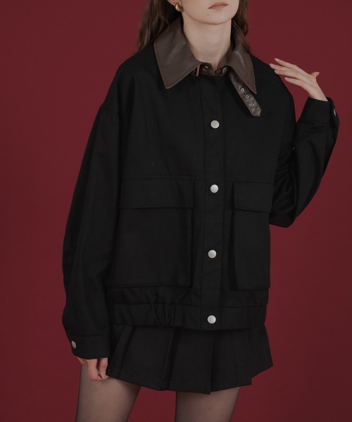 Mili affinity（ミリアフィニティー）の「フェイクレザー切り替えバイカラーワークジャケット（ブルゾン・レディース・ブラック/ベージュ/ブラウン・FREE）」の11枚目の写真