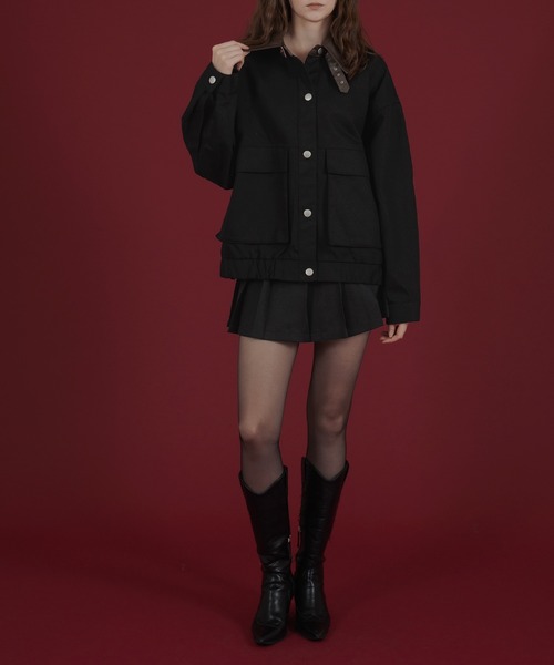 Mili affinity（ミリアフィニティー）の「フェイクレザー切り替えバイカラーワークジャケット（ブルゾン・レディース・ブラック/ベージュ/ブラウン・FREE）」の12枚目の写真