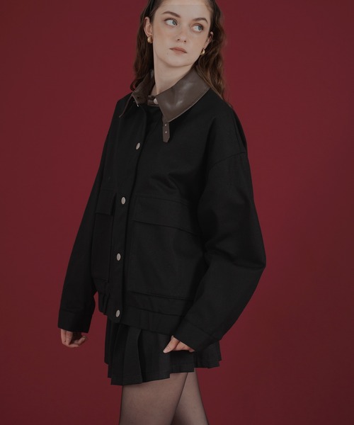 Mili affinity（ミリアフィニティー）の「フェイクレザー切り替えバイカラーワークジャケット（ブルゾン・レディース・ブラック/ベージュ/ブラウン・FREE）」の15枚目の写真