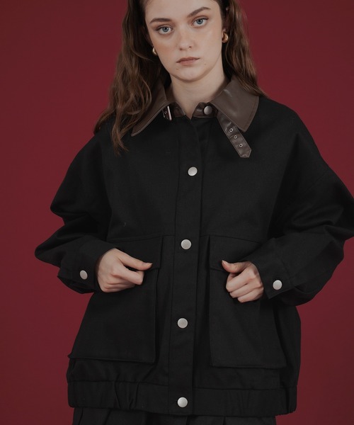 Mili affinity（ミリアフィニティー）の「フェイクレザー切り替えバイカラーワークジャケット（ブルゾン・レディース・ブラック/ベージュ/ブラウン・FREE）」の16枚目の写真