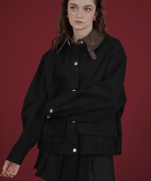 Mili affinity（ミリアフィニティー）の「フェイクレザー切り替えバイカラーワークジャケット（ブルゾン・レディース・ブラック/ベージュ/ブラウン・FREE）」の17枚目の写真