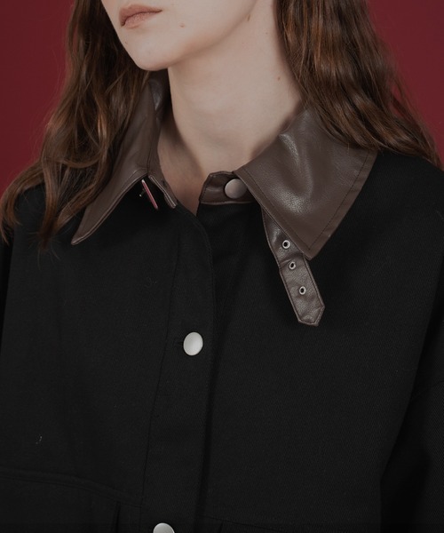 Mili affinity（ミリアフィニティー）の「フェイクレザー切り替えバイカラーワークジャケット（ブルゾン・レディース・ブラック/ベージュ/ブラウン・FREE）」の18枚目の写真