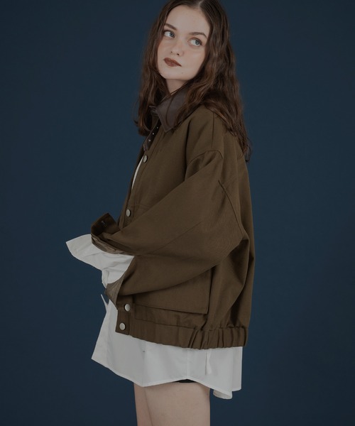 Mili affinity（ミリアフィニティー）の「フェイクレザー切り替えバイカラーワークジャケット（ブルゾン・レディース・ブラック/ベージュ/ブラウン・FREE）」の22枚目の写真